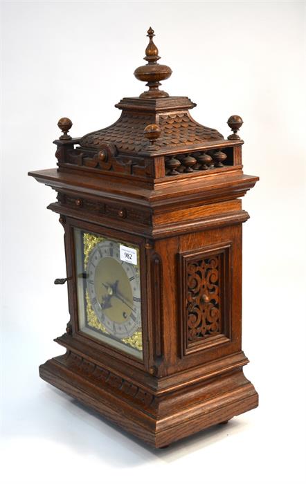 A 19th century oak German carved oak bracket clock by Winterhalder and Hofmeier, eight-day movement, - Image 9 of 12