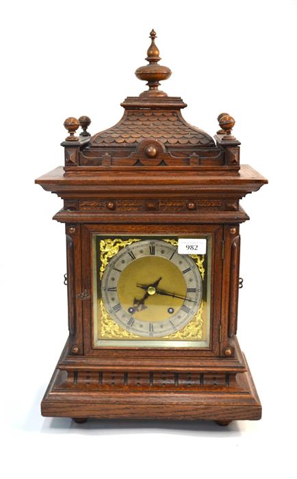 A 19th century oak German carved oak bracket clock by Winterhalder and Hofmeier, eight-day movement, - Image 8 of 12