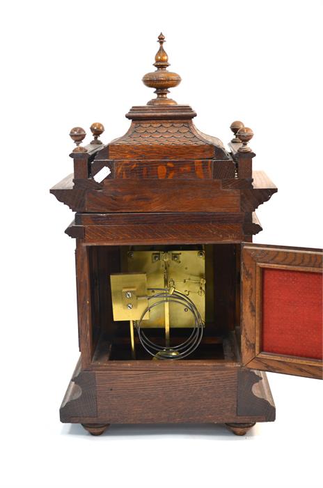 A 19th century oak German carved oak bracket clock by Winterhalder and Hofmeier, eight-day movement, - Image 5 of 12