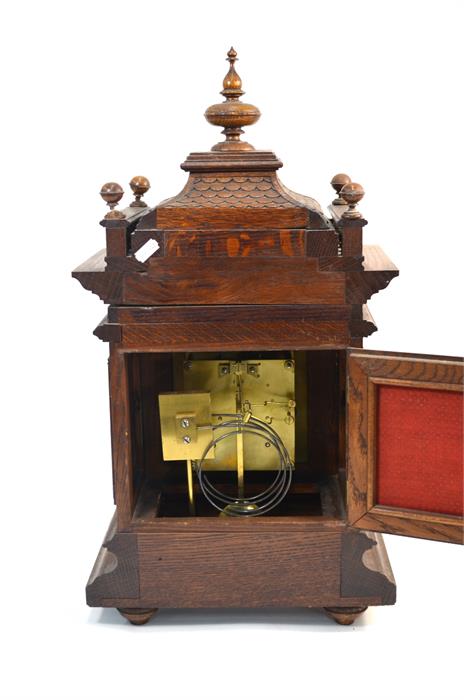 A 19th century oak German carved oak bracket clock by Winterhalder and Hofmeier, eight-day movement, - Image 11 of 12