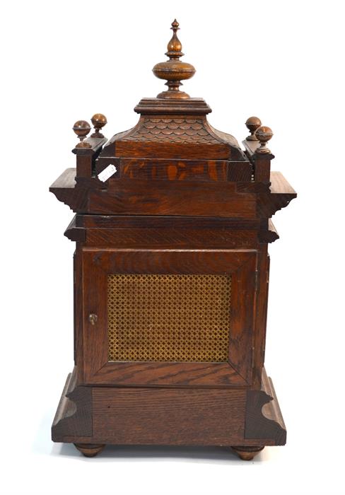 A 19th century oak German carved oak bracket clock by Winterhalder and Hofmeier, eight-day movement, - Image 10 of 12