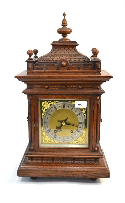 A 19th century oak German carved oak bracket clock by Winterhalder and Hofmeier, eight-day movement, - Image 2 of 12