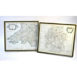 Two 18th century hand-coloured map engravings by Robert Morden of Wiltshire and South Wales, 35 x 41