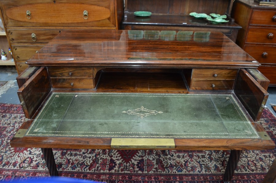 A 19th continental rosewood campaign desk, the top sliding to reveal a hinged front secretaire - Image 3 of 3