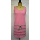 Frank Usher - A 1970s pale pink wool mix shift dress with three bands of silver Lurex trim to skirt,