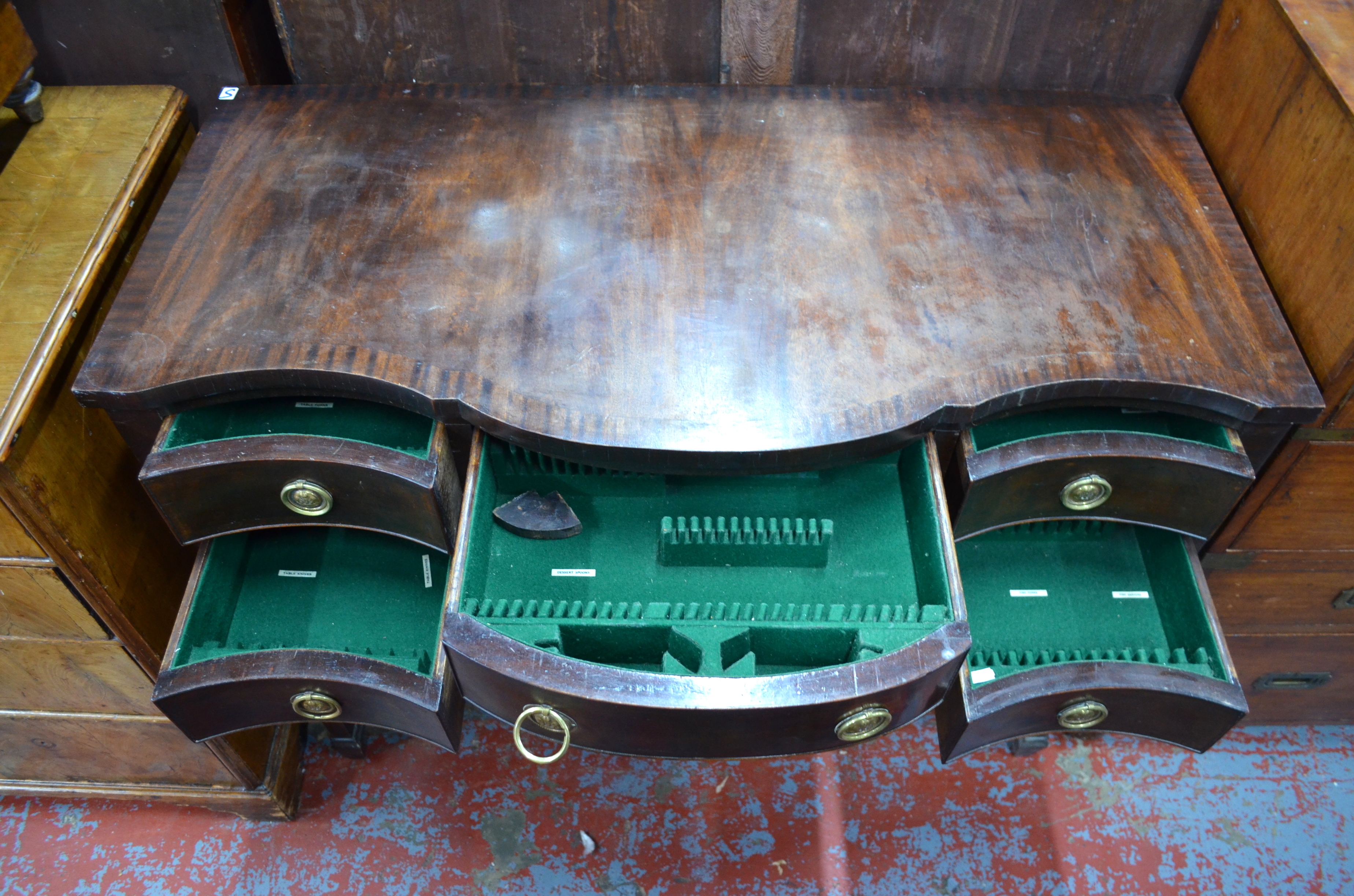 A Victorian style cross-banded mahogany serpentine chest for a canteen of cutlery, raised on - Image 2 of 2