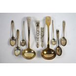 Two silver sauce ladles, various spoons, etc., 7.3 oz