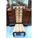 An unusual Victorian pre dieu chair (prayer chair) the all-round pierced and carved frame with