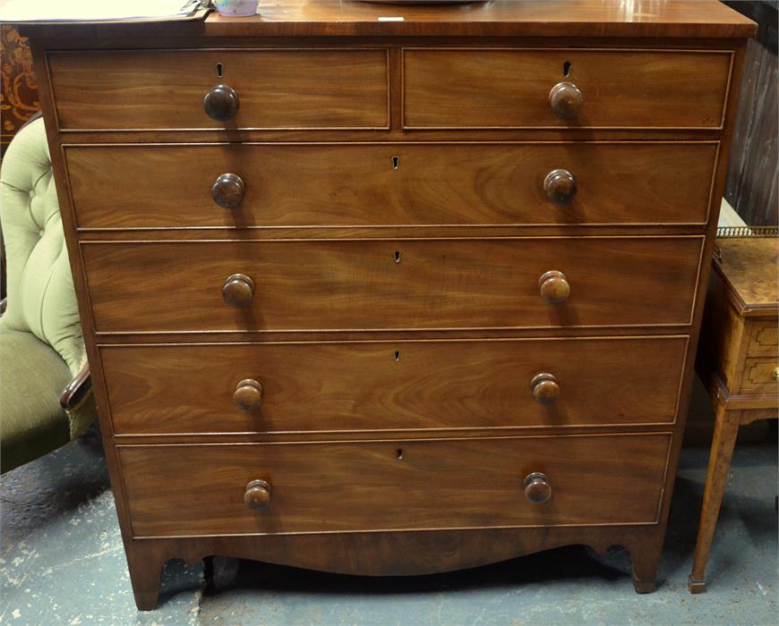 A Victorian mahogany chest of two short over four long graduated drawers, with all-round cock-beaded