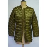 A bronzed sage green Ralph Lauren 80% down filled jacket with stirrup zip-pull, 50 cm across chest