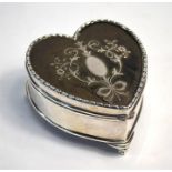 An Edwardian silver, tortoiseshell and piqué-work heart-shaped trinket box with hinged cover and