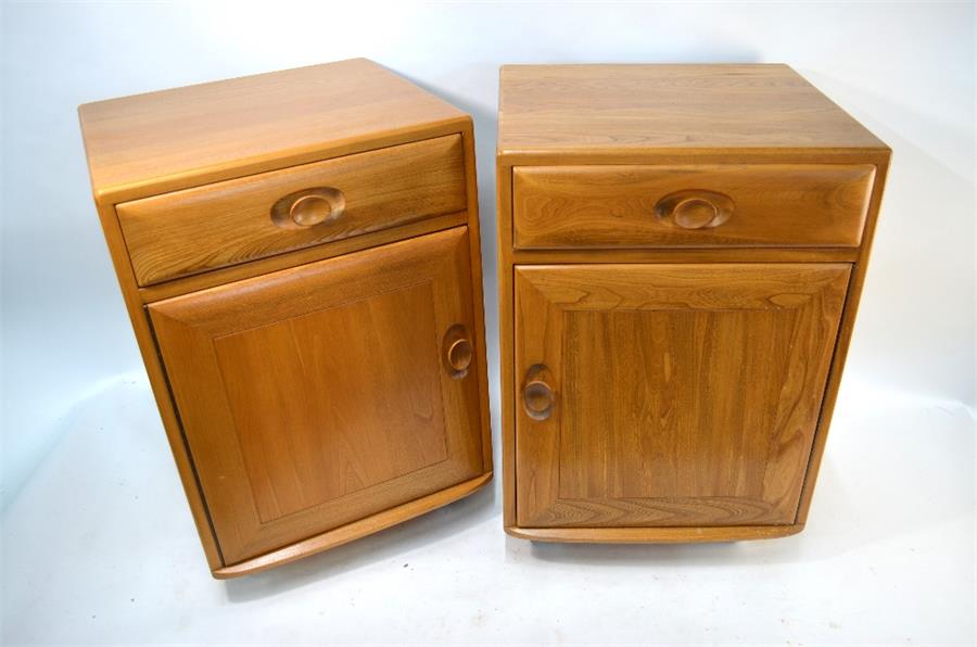 A pair of Ercol elm bedside cabinets on trademark castors, c. 1970's (2)Good condition - couple of - Image 3 of 7