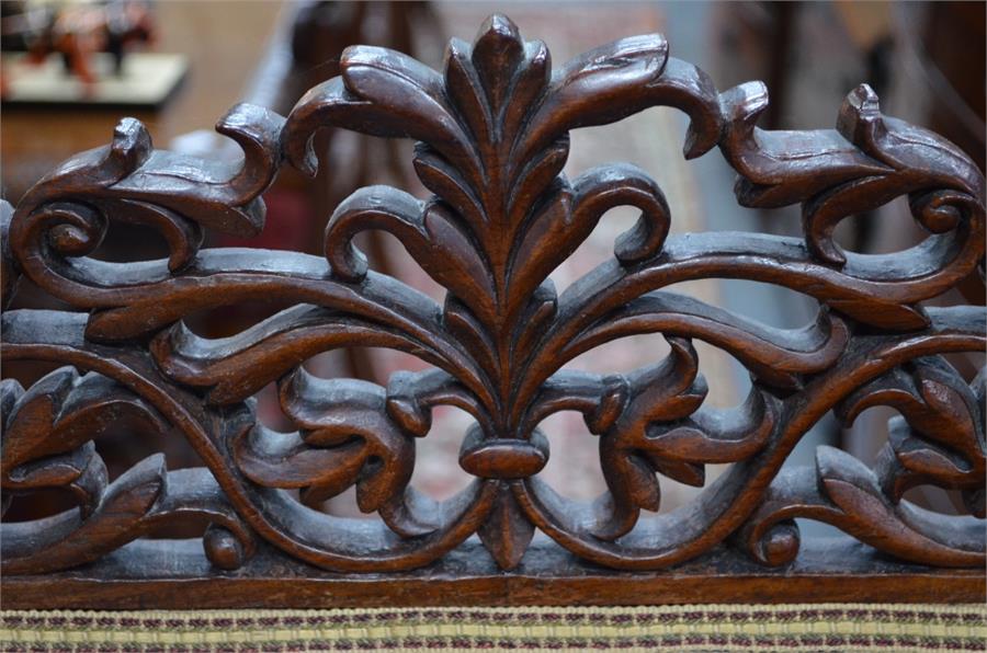 An unusual Victorian pre dieu chair (prayer chair) the all-round pierced and carved frame with - Image 2 of 3