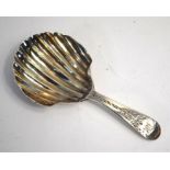 A George III silver bright-cut caddy spoon with shell bowl, Thomas Evans (probably), London