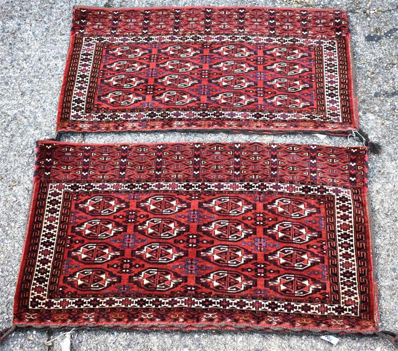 A companion pair of old Yomut 16 gul saddlebags, with kelim backs, circa 1920, each approx. 130 x 73