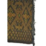 Three early 1900s Iznik fringed shawls/throws; one with black ground rust/beige pattern - 225 x