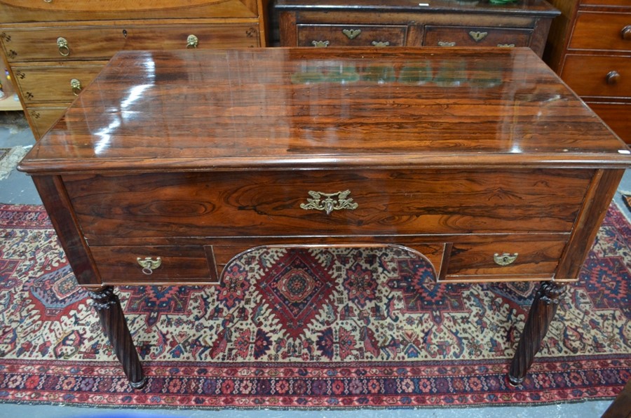 A 19th continental rosewood campaign desk, the top sliding to reveal a hinged front secretaire - Image 2 of 3