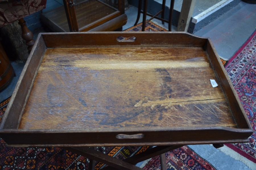 A 19th century oak butler's tray on folding stand - Image 3 of 3