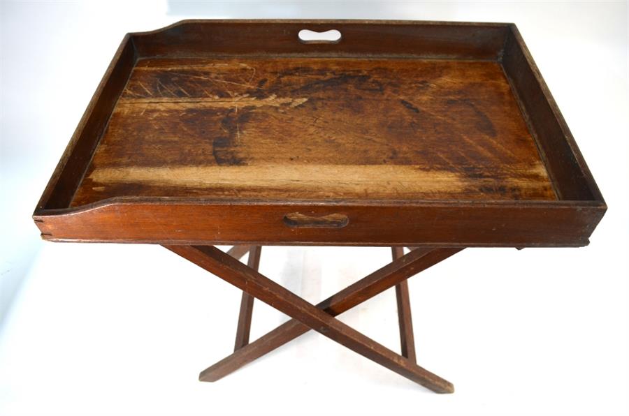 A 19th century oak butler's tray on folding stand - Image 2 of 3