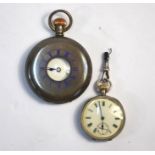 An Edwardian silver half-hunter pocket watch with top-wind movement, Birmingham 1906, to/w a Swiss