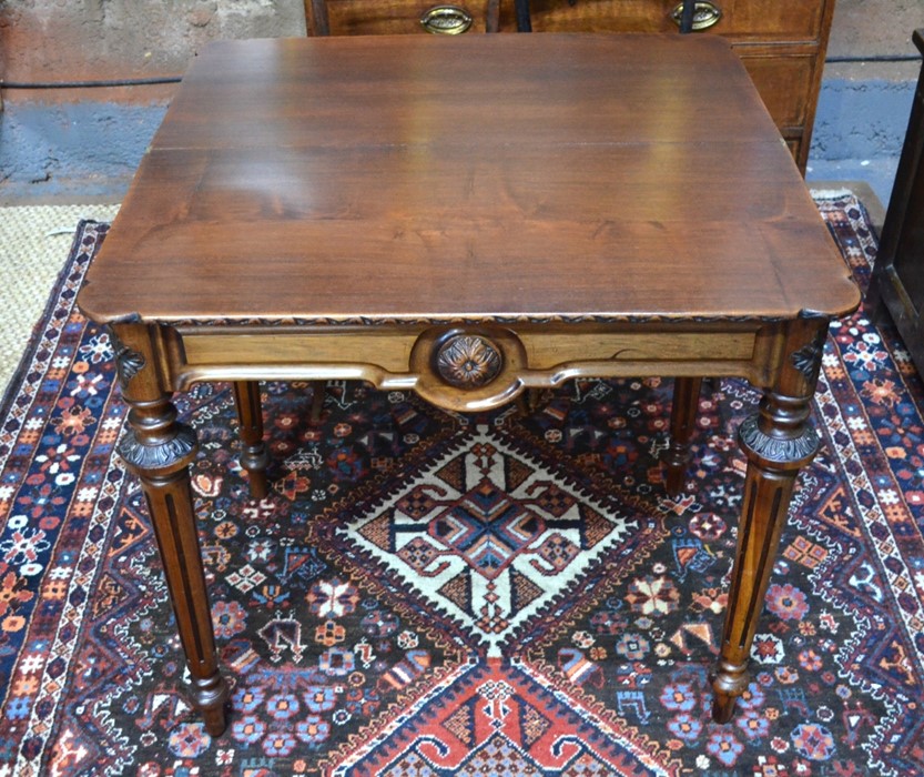 A Victorian oak fold over tea table, the rectangular top with moulded frieze and lobed corners - Image 2 of 5