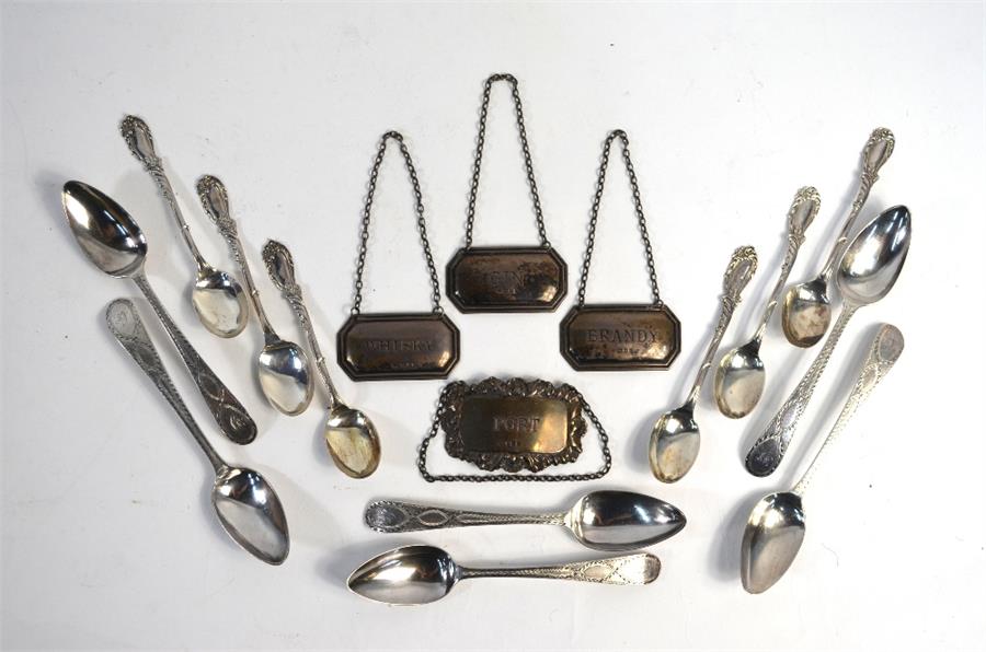 A set of six George III silver bright-cut teaspoons, John Pritchard, London 1794, to/w a set of