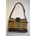 A vintage Burberry's classic check and brown leather tote bag with shoulder strap, 31 x 23 cm (to be