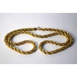 A Continental yellow metal fancy twisted rope chain with bolt ring fastening, approx 79.2g80 cm