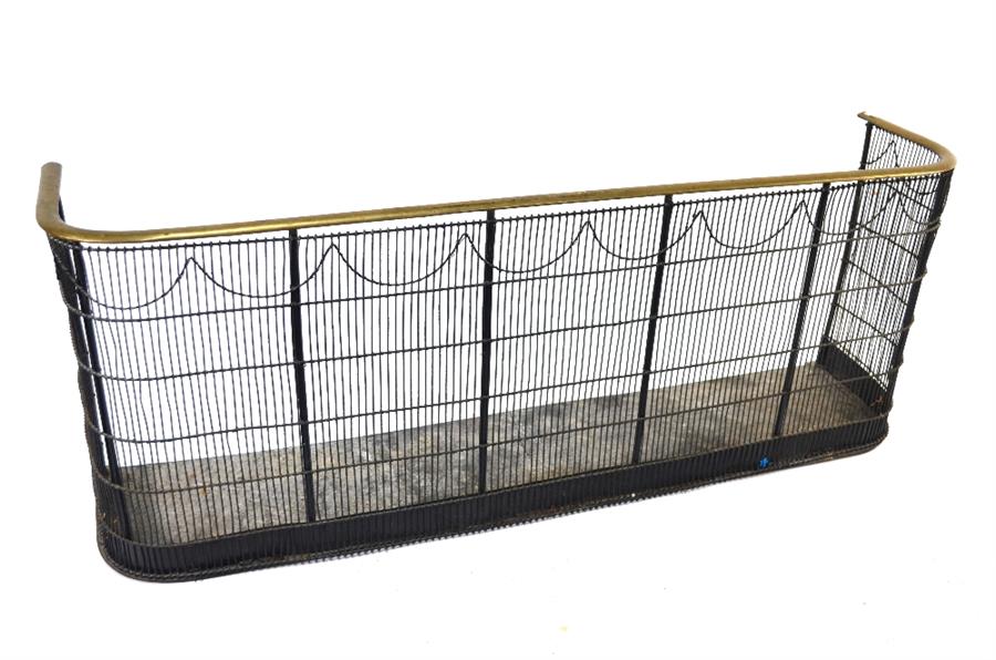 A Victorian brass and wire nursery spark guard, 107 x 26 x 41 cm high