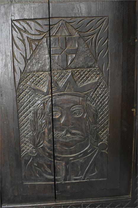 An antique carved oak chest on stand in the 17th century style, having four long irregular drawers - Image 6 of 14