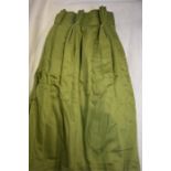 A pair of vintage lined and inter-lined curtains, pale green satinized cotton, c/w tie-backs, each