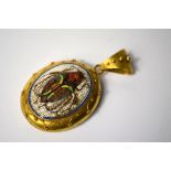 A Victorian Grand Tour oval locket, the gold case and hanger with beaded decoration set with oval