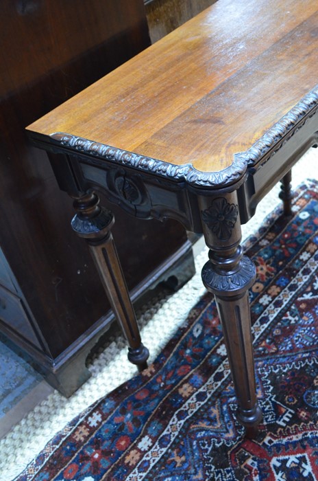 A Victorian oak fold over tea table, the rectangular top with moulded frieze and lobed corners - Image 5 of 5