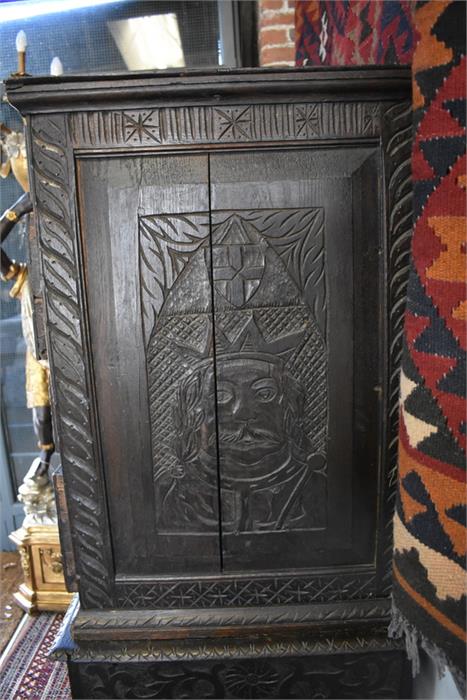 An antique carved oak chest on stand in the 17th century style, having four long irregular drawers - Image 7 of 14