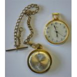 A gilt metal Basis open-faced pocket watch with Albert chain, to/w a Grovana pocket watch with 17