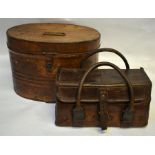 A heavy leather, canvas and metal lined military small case stamped CO1944 C^897, an oval painted