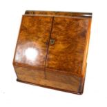 A Victorian figured walnut slope front stationery cabinet with drawer to base, key (in office)good