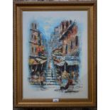 Hong Kong School, oil on canvas, probably Pottinger Street, dimensions including frame 70 x 57 cm