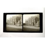 A stereoscopic glass photograph of the exterior of Rosslyn Chapel in Midlothian, Scotland, 16.5 x