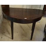 19th century mahogany demi lune table raised on square tapering supports