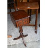 Mahogany drop leaf two drawer side table to/w nest of two mahogany tables on slender supports