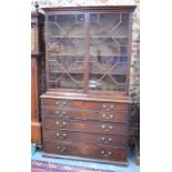 A George III mahogany secretaire library bookcase, the upper part with pair of astragal glazed doors