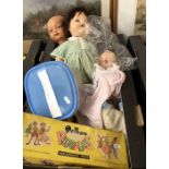 Collection of 1950s dolls, collection of matchbox covers and boxed Pelham puppet