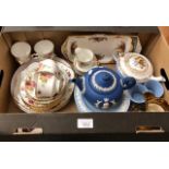 Wedgwood blue Jasper teapot commemorating 1953 Coronation, Wedgwood embossed Queen's ware, Toyal