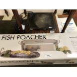 A stainless steel fish poacher to/w a French Lagrange stone electric grill (2)