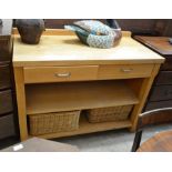 Beech kitchen sideboard with butchers block style top over two drawers and open shelves c/w two