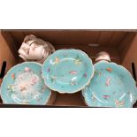Turquoise ground dessert service decorated with flowers and butterflies to/w a floral decorated part