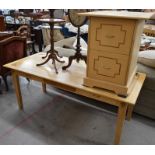 Simon Marchant (by repute) Beech and burr walnut desk with two frieze drawers raised on tapering