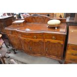 A good quality mahogany and burr walnut bowfront sideboard with galleried back over three drawers