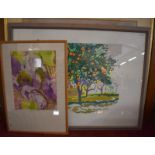 Two prints - Screenprint of Orange trees after David Kenning and J Dibbin-Felice Purple Cabbage +